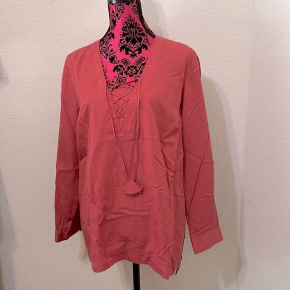 J. Jill Lace up Front Long Sleeve Hi-Lo pull over blouse - Size L - Picture 1 of 4
